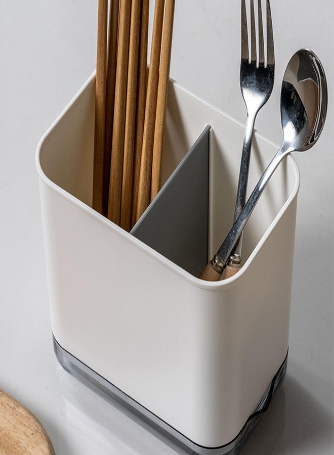 shenruifa Utensil Holder with Drain Tray - White Plastic Cutlery Organizer for Spoons, Forks, Chopsticks - Kitchen Counter Sink Organizer - Image 2